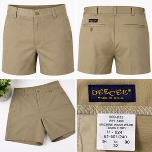 Dee Cee Chino Shorts Mens 30 Tan Vintage Made in USA Flat Front Twill 90s Retro